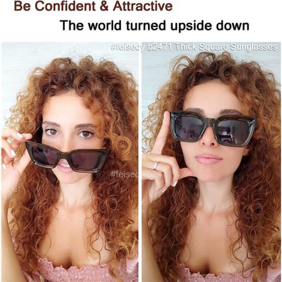 FEISEDY Classic Women Sunglasses Fashion Thick Square Sun Glasses - Picture 8 of 8